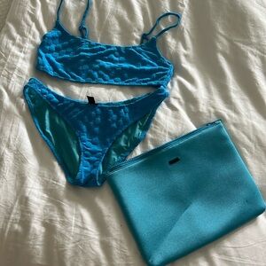 NEVER WORN checkered terry cloth triangl bikini